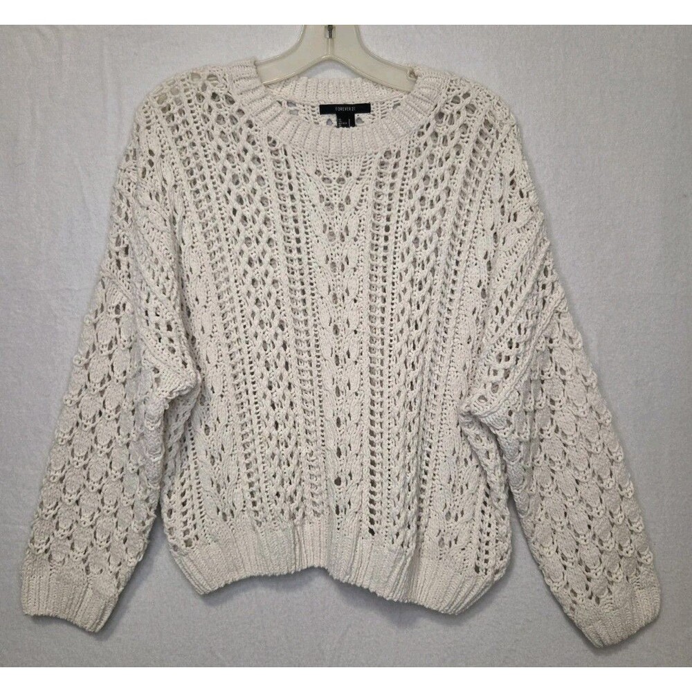 Forever 21 Cream Chunky Open Knit Sweater Pullover Size Small Layer Classic